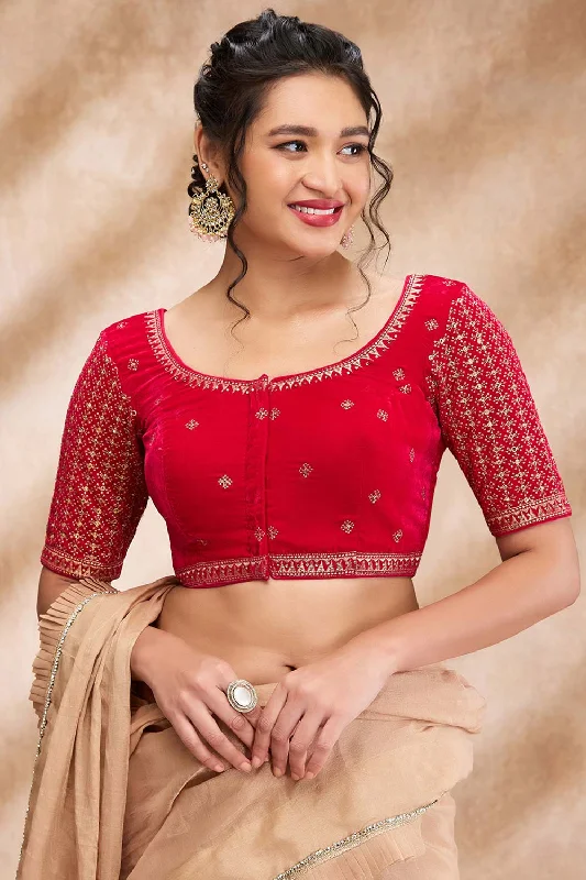 Rani Velvet Embroidered Elbow Sleeve Blouse Elegant Lace Blouse