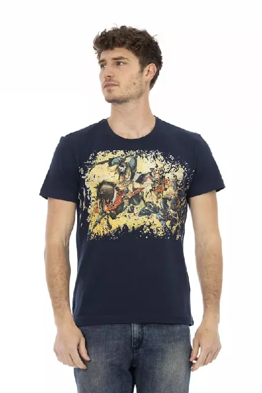 Blue Cotton Men T-shirt-- Terry Blend Velvet Blend Canvas Blend