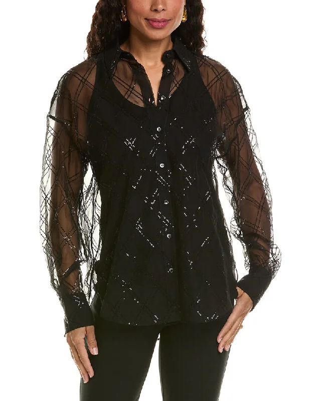 Brunello Cucinelli Sequin Sheer Silk Blouse Loose Fit Blouse