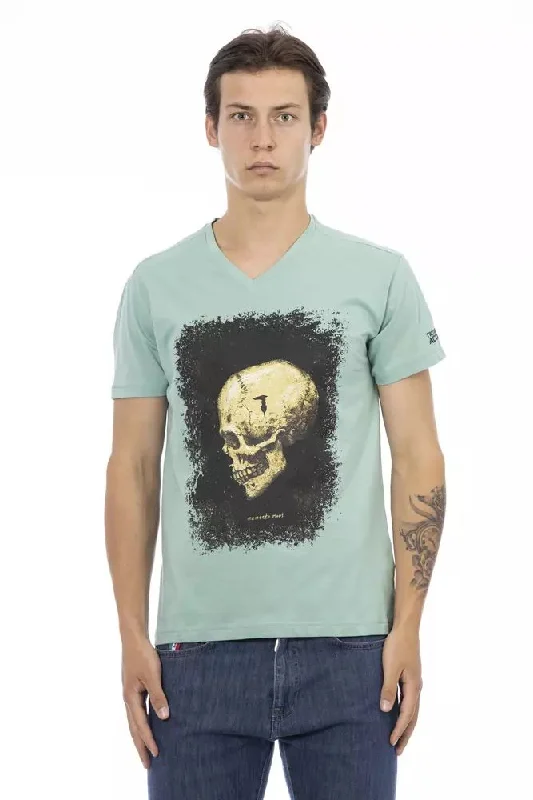 Green Cotton Men T-shirt-- Collared T-Shirt Boat Neck A-Line