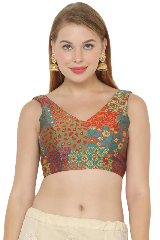 Rama Green Jacquard Printed Sleeveless Blouse Loose Fit Blouse