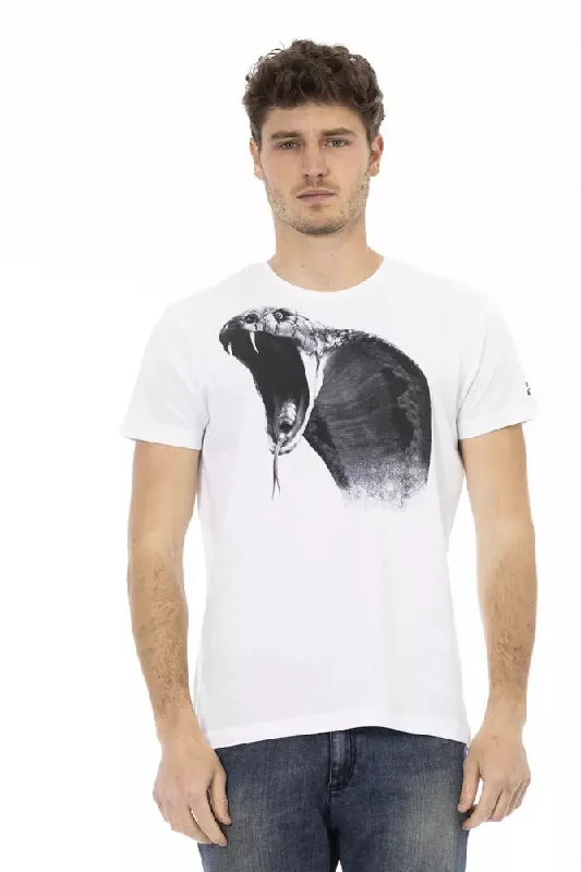 White Cotton Men T-shirt-- Chenille Blend Fleece Blend Nylon Blend