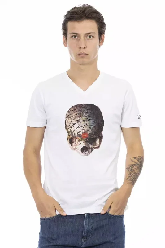 White Cotton Men T-shirt-- Fitted T-Shirt Seamless Stretchy
