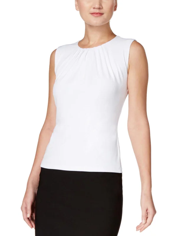 Womens Pleated Sleeveless Blouse Casual Relaxed Fit Blouse