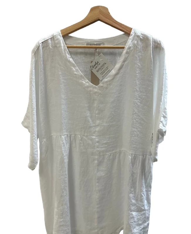 CC CUT LOOSE 100% linen shirred blouse with hanky hem Frilled Cuff Blouse