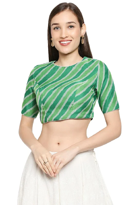 Green Orgenza Printed Short Sleeves Blouse Lightweight Chiffon Blouse
