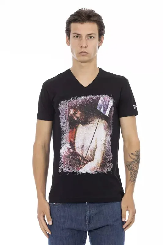 Black Cotton Men T-shirt -- Basic T-Shirt Crew Neck Short Sleeve