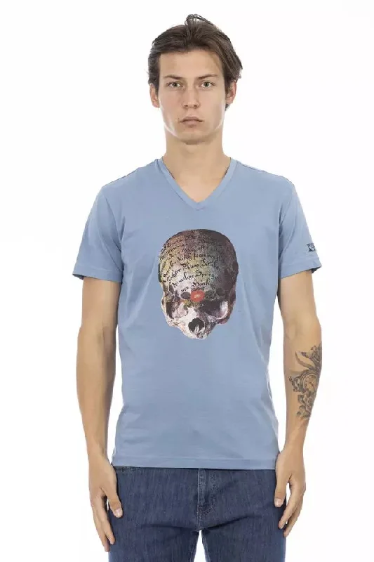 Light Blue Cotton Men T-shirt-- Ribbed T-Shirt High Neck Heavyweight