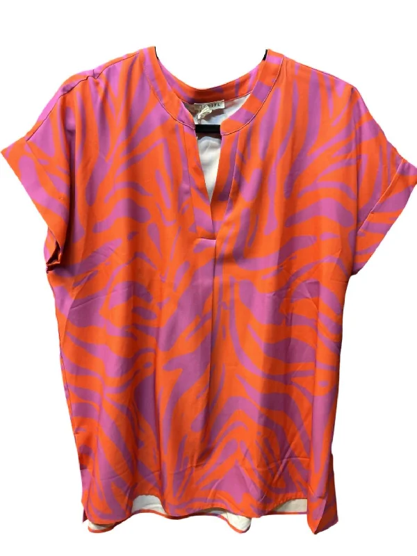 Women's Oh Let’S Go Blouse In Orange/purple Casual Button Blouse