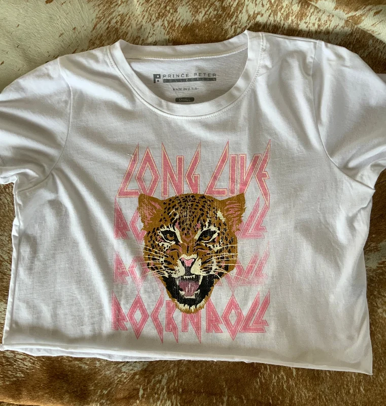 Long Live Rock and Roll Crop T-Shirt-- Houndstooth Herringbone Solid