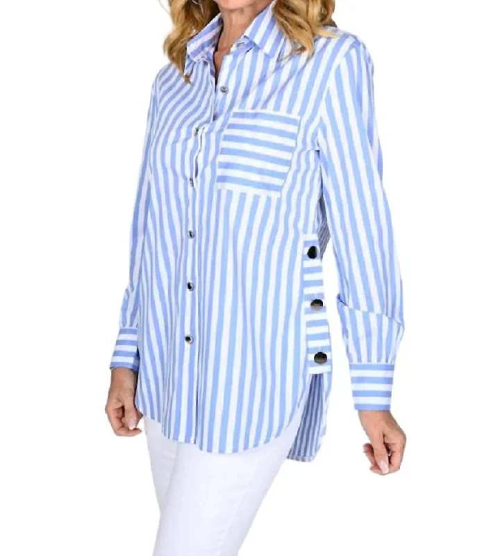 Striped Blouse In Blue And White Delicate Bow Blouse