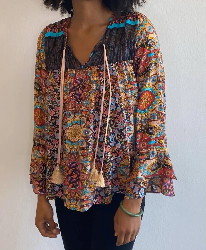Mandala Margot Blouse In Multi A Feminine Puff Blouse