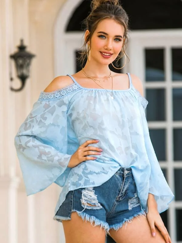 Lace Panel Cold Shoulder Blouse Elegant Lace Blouse