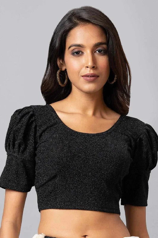 Black Cotton Lycra Woven Design Short Sleeves Blouse Elegant Peplum Blouse