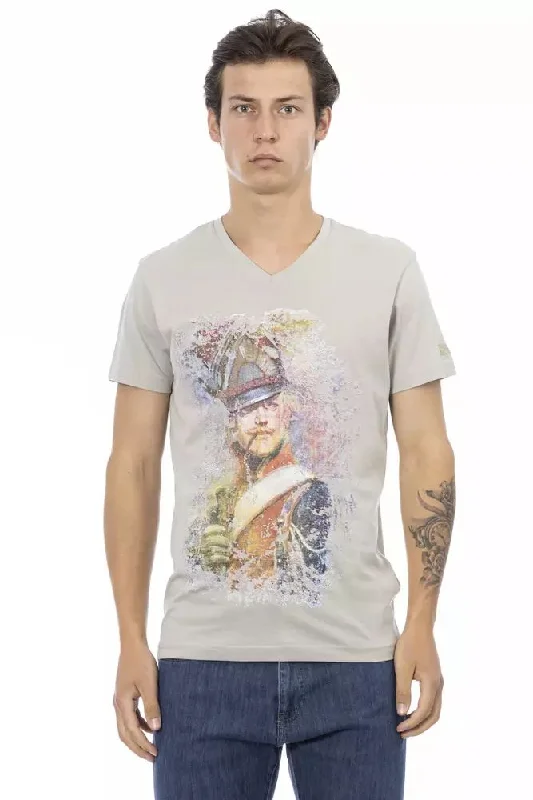 Gray Cotton Men T-shirt-- Collared Crew Neck Turtle Neck