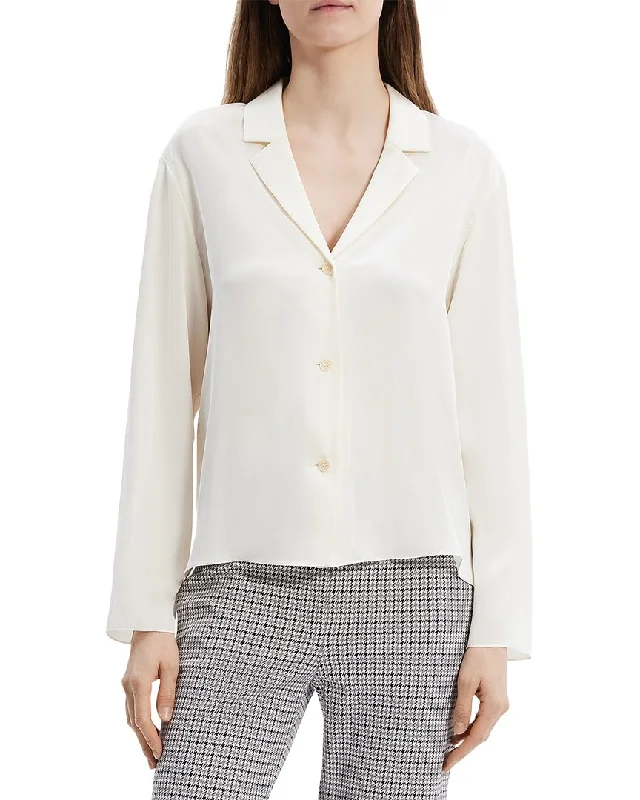 Theory Lapel Collar Silk Blouse Sleeveless Summer Blouse