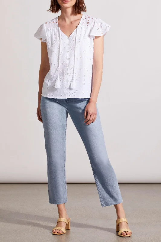 CAP SLEEVE BUTTON DOWN BLOUSE - WHITE Feminine Satin Blouse