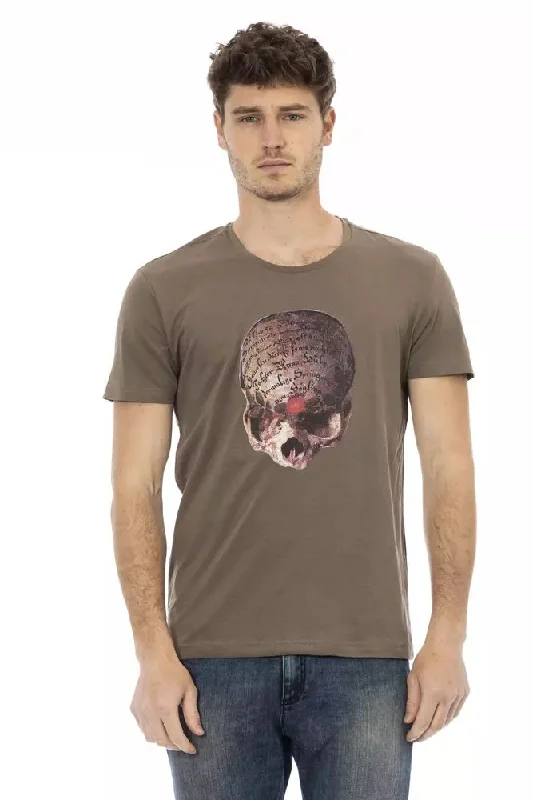 Brown Cotton Men T-shirt-- Terry Blend Velvet Blend Canvas Blend