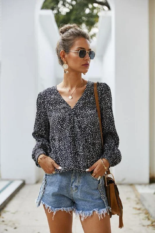 V-neck All Over Print Blouse Wrap Front Blouse