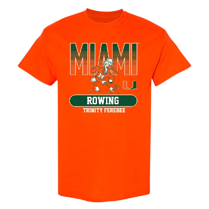 Miami - NCAA Women's Rowing : Trinity Ferebee - Classic Fashion Shersey T-Shirt-- Ribbed Striped Patterned Miami - NCAA Women's Rowing : Trinity Ferebee - Classic Fashion Shersey T-Shirt-- Ribbed Striped Patterned