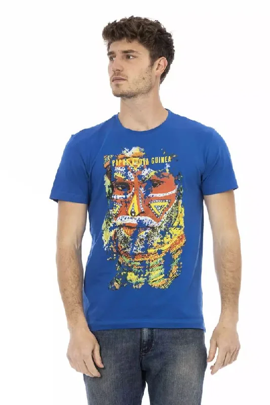 Blue Cotton Men T-shirt-- Knit Fabric Woven Fabric Fleece Fabric