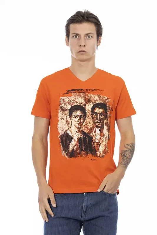 Orange Cotton Men T-shirt-- Mesh Canvas Denim