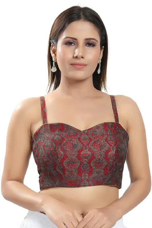 Maroon Brocade Printed Sleeveless Blouse Pastel Color Blouse