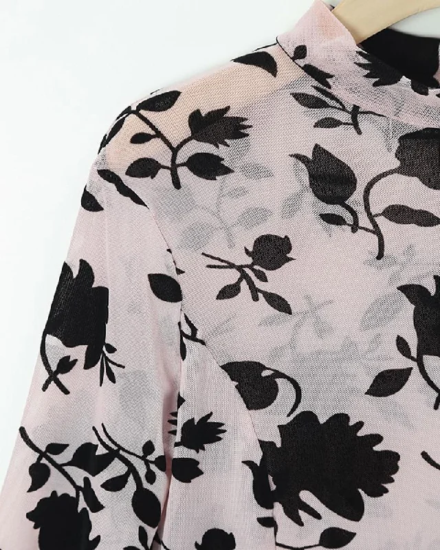 Stylish Applique Side Split Longline Long Sleeve Blouse Business Casual Blouse