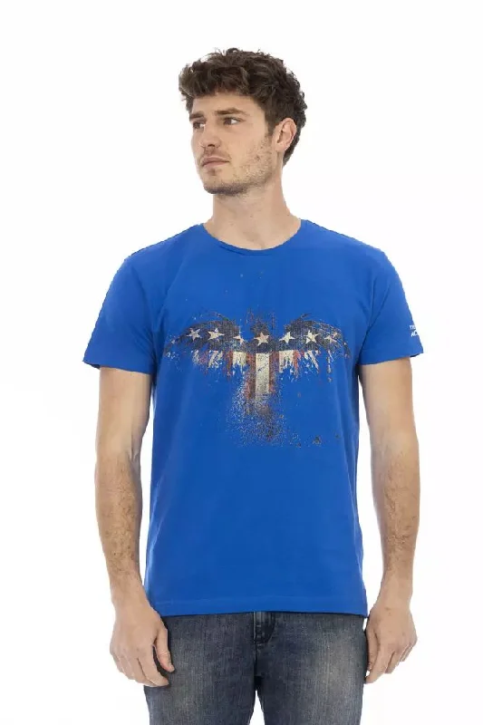 Blue Cotton Men T-shirt-- Mesh Fabric Canvas Fabric Denim Fabric