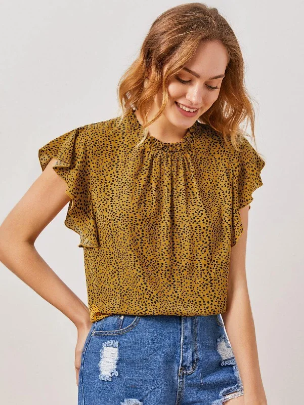 Dalmatian Print Butterfly Sleeve Blouse Smart Business Blouse