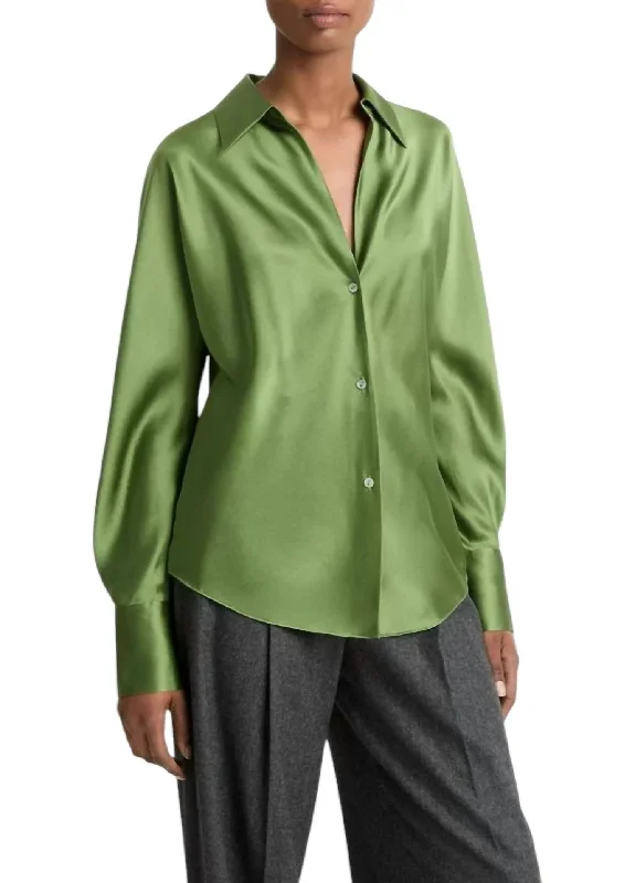 Bias Long Sleeve Blouse In Sycamore Soft Satin Blouse