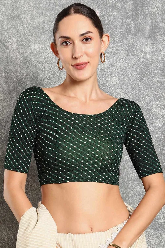 Bottel Green Cotton Printed Short Sleeves Blouse Office-Ready Blouse