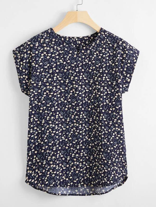 Notch Neck Ditsy Floral Blouse Office Formal Blouse