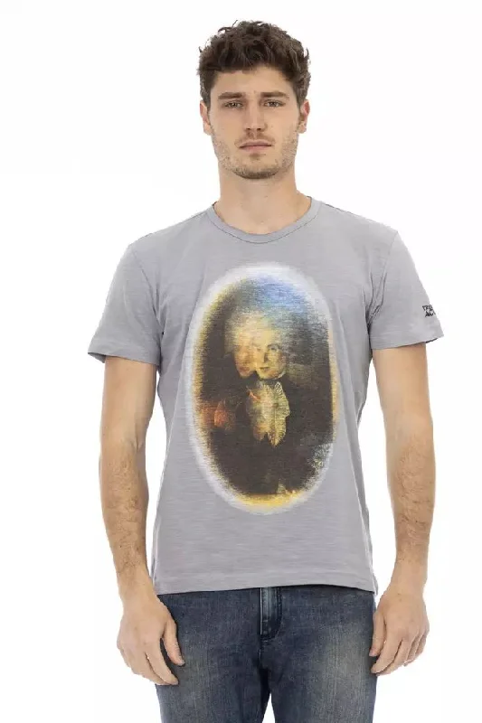 Gray Cotton Men T-shirt-- Satin Fabric Silk Fabric Chiffon Fabric
