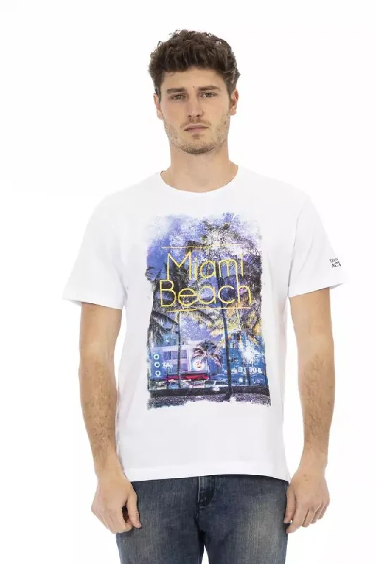 White Cotton Men T-shirt-- Cashmere Blend Cotton Blend Poly Blend
