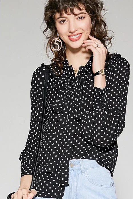 Chiffon Dot Blouse W/ Tie Casual Stripe Blouse