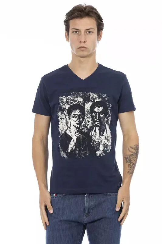 Blue Cotton Men T-shirt-- Handmade Hand-knitted Hand-woven