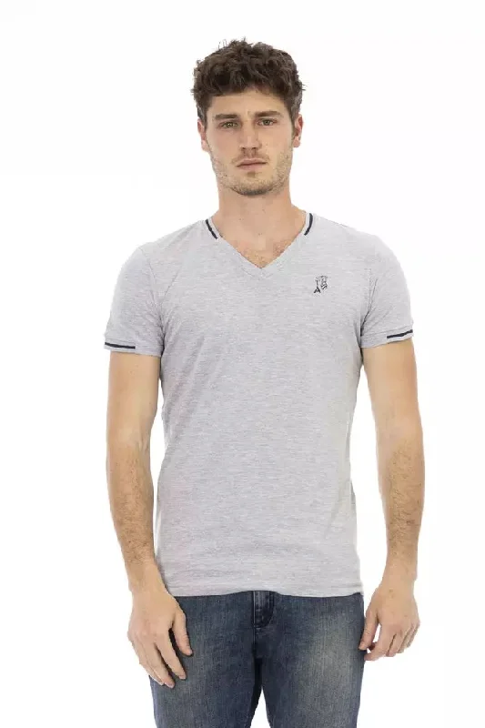 Gray Cotton Men T-shirt-- Silk Blend Satin Velvet