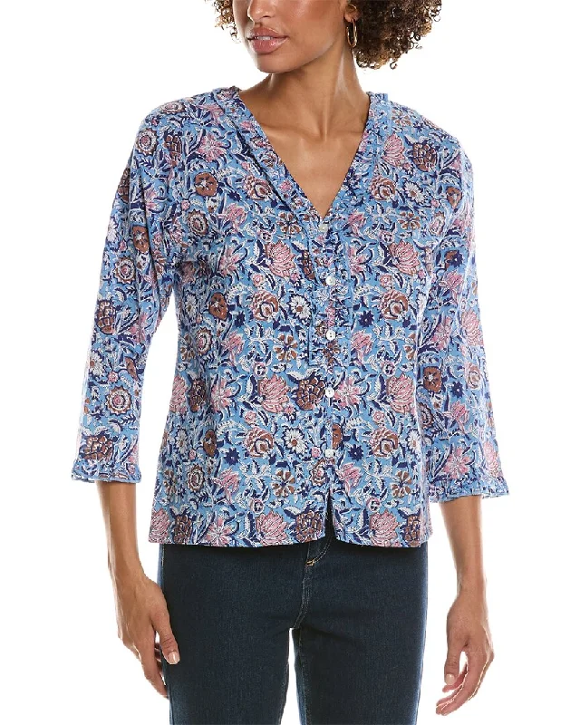 Pomegranate Flange Button Blouse Drape Neck Blouse