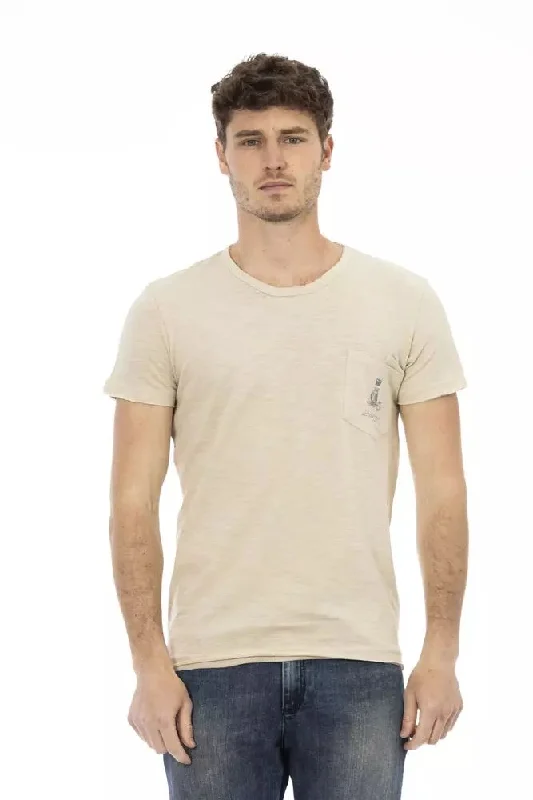 Beige Cotton Men T-shirt-- Layered Multi-layer Single Layer