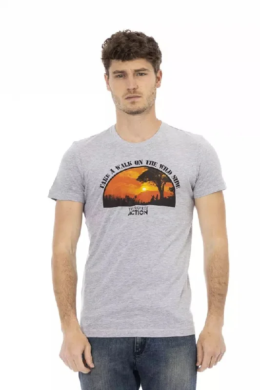 Gray Cotton Men T-shirt-- Chenille Blend Fleece Blend Nylon Blend