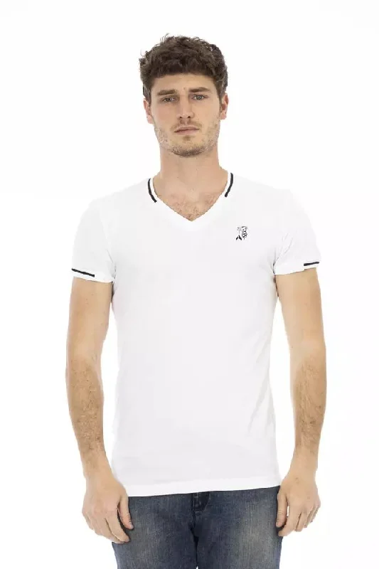 White Cotton Men T-shirt-- Real Fur Shearling Chenille