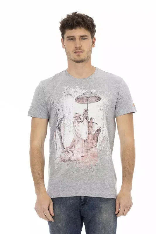 Gray Cotton Men T-shirt-- Lace Blend Ribbed Blend Corduroy Blend