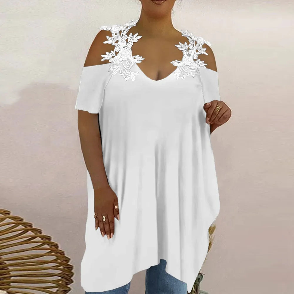 Lace Top Women Clothing Summer Casual Oversized Long T-Shirt Tee for Female Y2K Clothes Sexy Loose Blouse-- Chenille Brocade Lace Lace Top Women Clothing Summer Casual Oversized Long T-Shirt Tee for Female Y2K Clothes Sexy Loose Blouse-- Chenille Brocade Lace