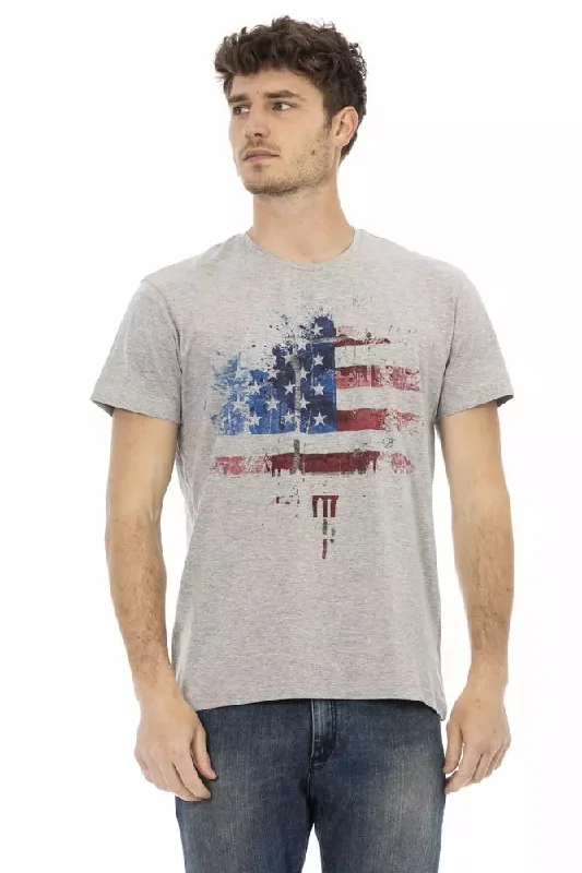 Gray Cotton Men T-shirt-- Solid Print Embellished