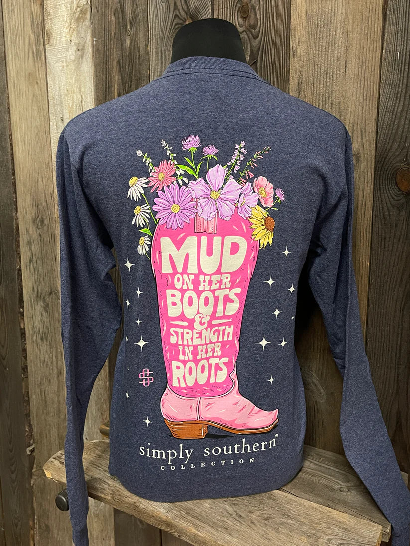 Mud on Her Boots T-Shirt-- Iron Safe Non-Iron Wrinkle Free
