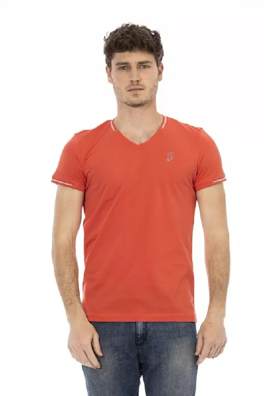 Orange Cotton Men T-shirt-- Spandex Blend Rayon Blend Denim Blend