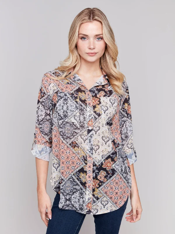 BUTTON FRONT BLOUSE - PAISLEY Chic Square Blouse