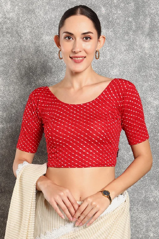 Red Cotton Printed Short Sleeves Blouse Romantic Lace Blouse