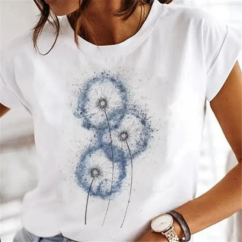 Dandelion Watercolor 90s Short Sleeve Spring Summer Female Tee Graphic T Shirt-- Seamless Knitted Crochet Dandelion Watercolor 90s Short Sleeve Spring Summer Female Tee Graphic T Shirt-- Seamless Knitted Crochet
